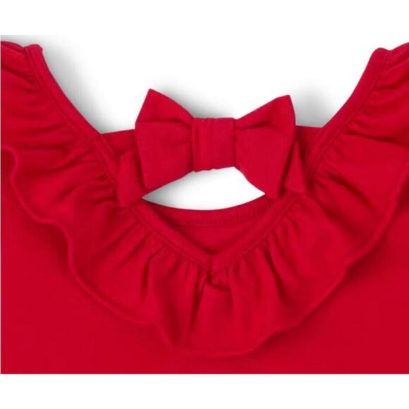 The Children's Place Skater Dress 12-18 Months Red Long Sleeve Ruffles Bow - Picture 2 of 6